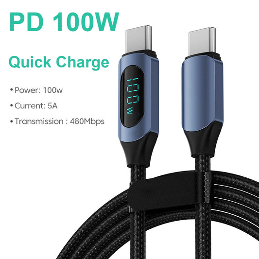 100W 1m/2m affichage numérique en temps réel Type C à Type C câble PD chargeur rapide USB C vers USB C câble pour Iphone