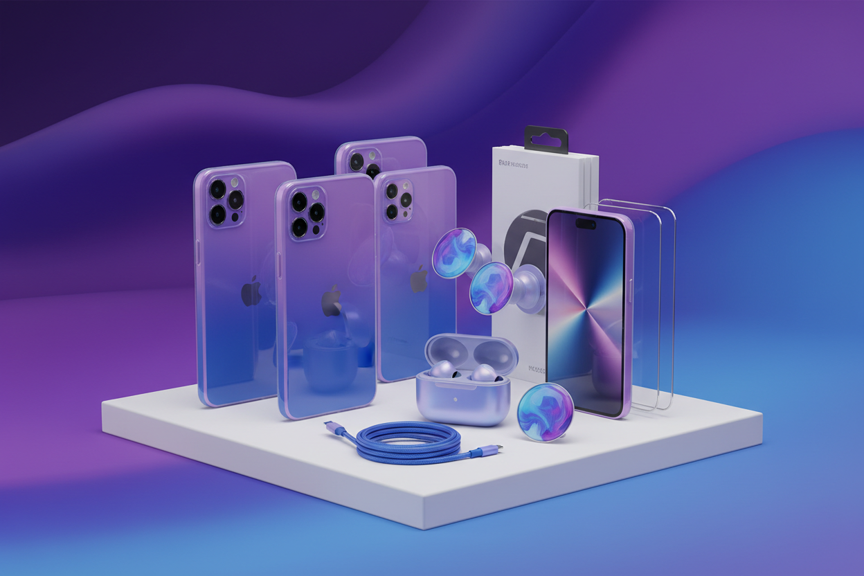 accesoirces-telephone-et-tendences-melange-de-couleurs-violet-et-bleu-fond